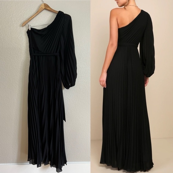NWOT Divine Charm Black Pleated One-Shoulder Maxi Dress - Picture 3 of 8